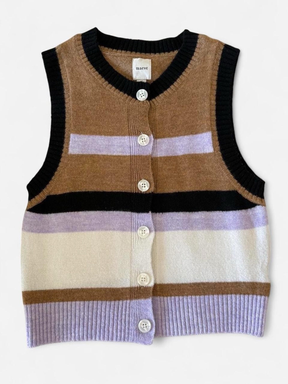 Maeve/Anthropologie Knit Button Cardigan — Black, Brown, Lavendar